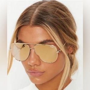 Quay Australia High Key Contrast Gold/White Aviators Sunglasses
